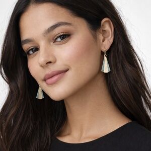 Vintage Laurel Burch Gold and Gray Art Deco Fan Earrings with Hook Closures